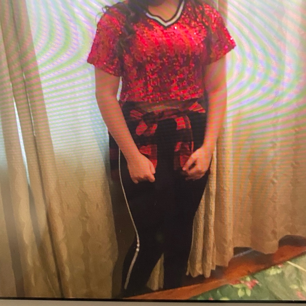 Weissman Red Sequin top, Hip-hop B&W striped pants large adult  Costume